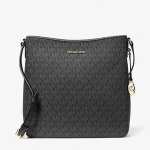 NWT - Jet Set Travel Large Logo Messenger Bag, Black/Gold Hardware